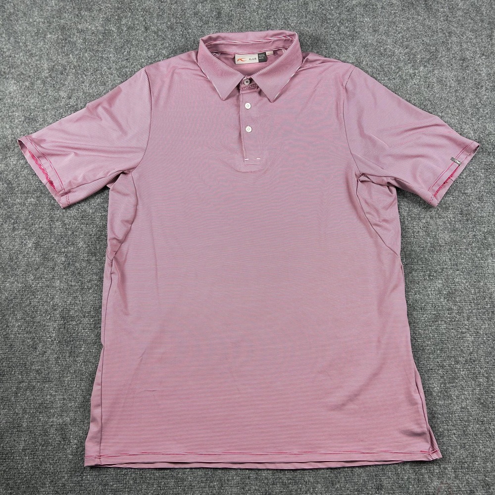 Kjus Polo Shirt Mens XL Pink White Stripe‎ Golf UPF 50+ Performance Stretch